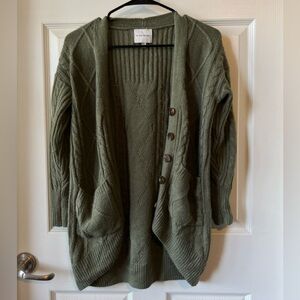 Pink Rose Green Cable Knit Cardigan Sweater